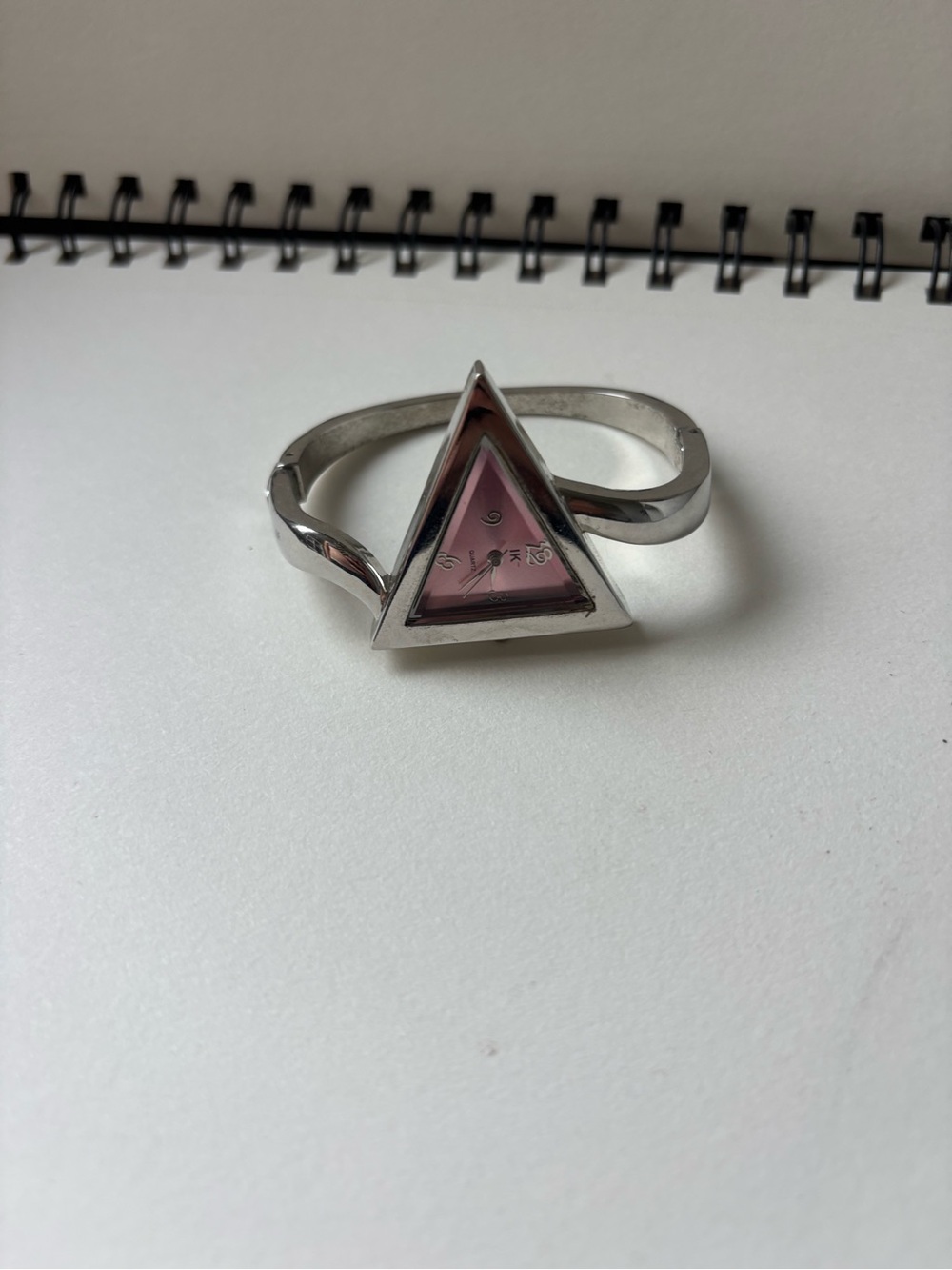 Silver-Tone Triangle Pink faced watch bangle